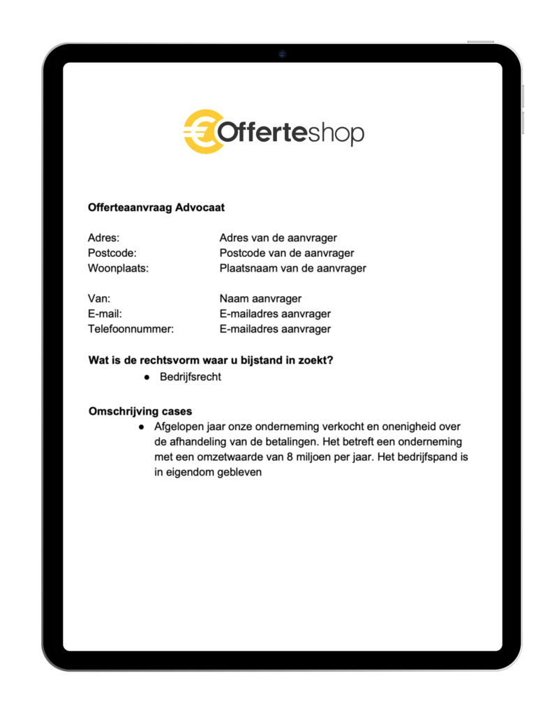 Voorbeeld Offerte Aanvragen - Offerteshop